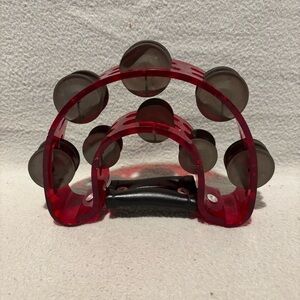 Heavy Duty Red Plastic Half Moon Pandero Tamborine with Jingles